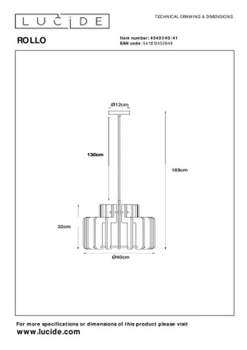 Lucide ROLLO - Závesné svietidlo - 1xE27 - Taupe